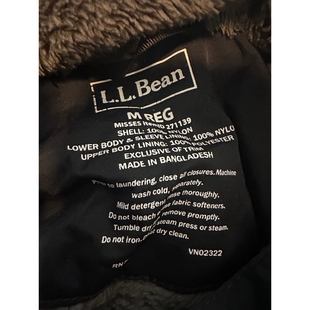 LL Bean 271139 Winter Warmer Coat Womens‎ Medium Black Hooded Jacket Fleece - Picture 7 of 11